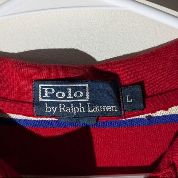 Polo Ralph Lauren Red Striped Yellow Pony Logo Polo Shirt Men's Size Large - Picture 5 of 6
